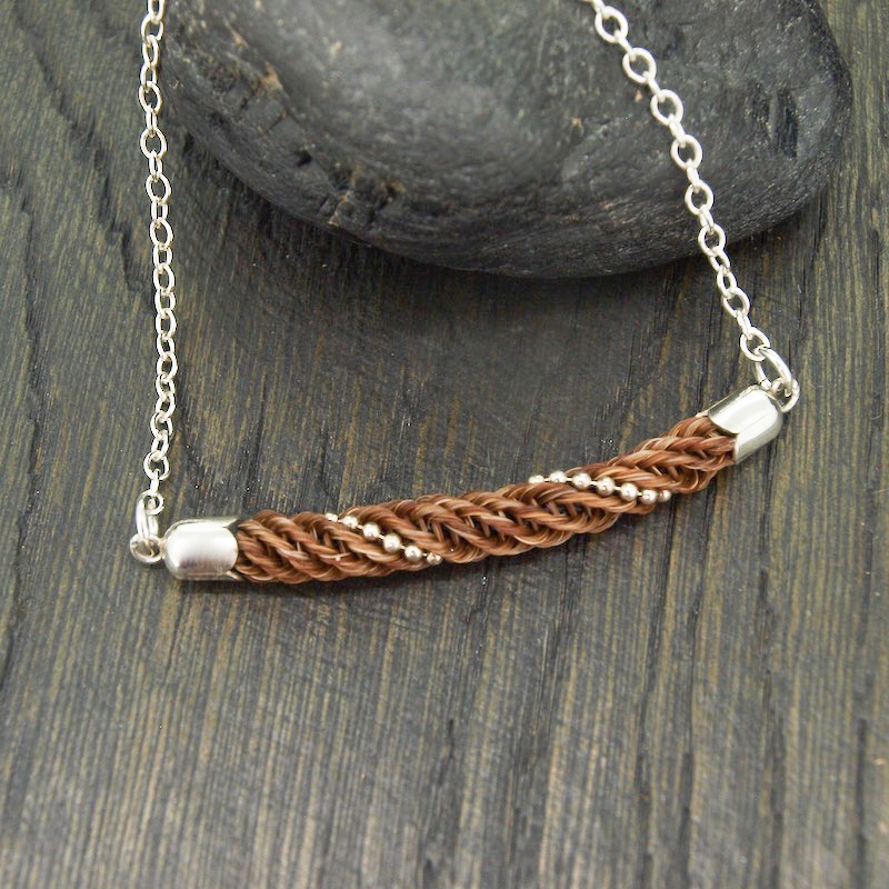 Classic Horsehair Bar Pendant with Sterling Silver Beading Necklace